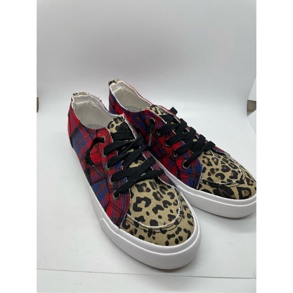Jellypop Black & Red Plaid Leopard Kory Sneaker - Women Size 8.5 - Picture 1 of 15